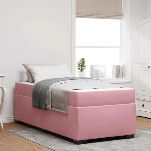 Vidaxl Cadre De Lit Avec Matelas Autre Rose 90 X 190 Cm Velours