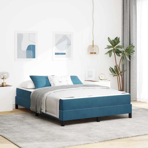 Vidaxl Lit Boxspring Avec Matelas Bleu Foncé 140 X 190 Cm Velours