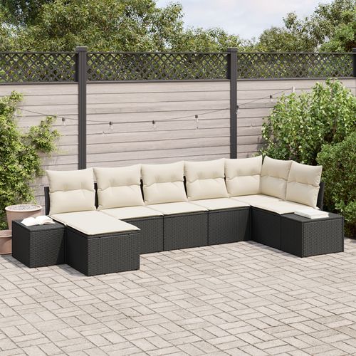 Vidaxl Ensemble De Canapé De Jardin Avec Coussin 7 Pcs Noir Rotin Pe