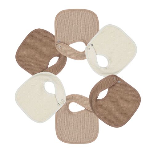 Lot De 6 Bavoirs Naissance Nid D'abeille Unis Beige & Choco - Trois Kilos Sept