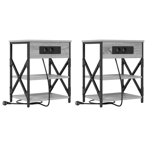 Vidaxl Table De Nuit Avec Station De Chargement 2 Pcs Sonoma Gris
