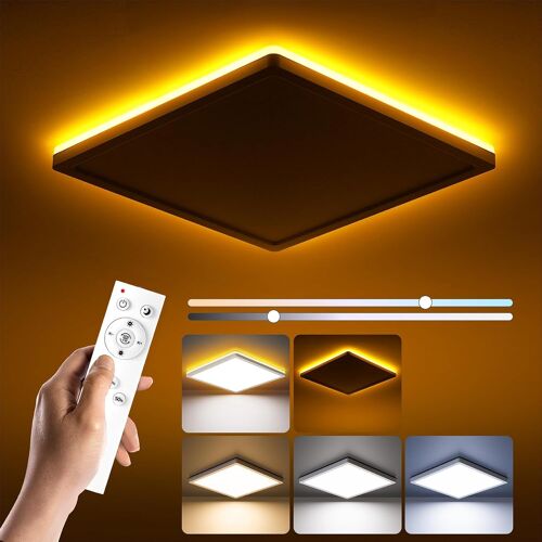 Plafonnier Led Plat Dimmable, Lampe De Plafond 24w Avec Télécommande, Lumière De Nuit Chaude 2000k, Lampe De Plafond 3000k-6500k Pour Chambre Salon Chambre D'enfant, Carré Blanc 30cm