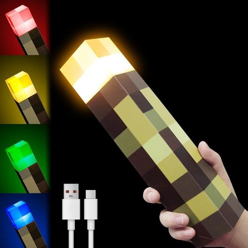 Kalanka-Lampe Murale En Forme De Torche 28cm, Craft Lampe Torche, 4 Couleurs, Veilleuse Enfant Rechargeable, Éclairage Mural Cadeau Pour Enfants (Jaune)