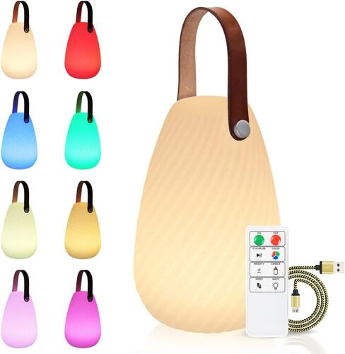 Lampe De Table Led Extérieur Avec Télécommande Blanc Chaud 8 Couleurs Intensité Variable Lampe De Table Sans Fil Étanche Décoration Idéale Pour Votre Maison Et Jardin (Rond Avec Texturé)