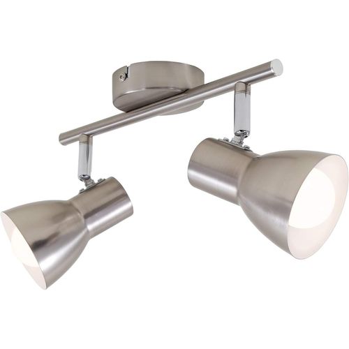 2860-022 Plafonnier, Applique, Spots Orientables Et Pivotants, 2x E14, Max. 25 Watt, Rétro, 275x80x150mm (Lxlxh), Métal, W, Nickel Mat, Réflecteur À L'intérieur Blanc