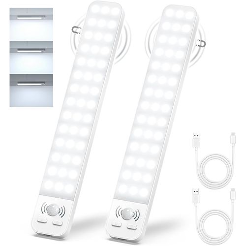Lampe De Placard Lot De 2, Led Sous Meuble Cuisine 25cm 2000mah Rechargeable 6500k 42leds Lampe De Placard Détecteur De Mouvement Luminosité Réglable Sans Fil Pour Escalier Couloir Armoire