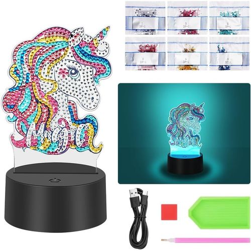 5d Diamond Painting Lampe,Kit De Bricolage Veilleuse,7 Couleurs Veilleuse Pour Enfants,Licorne Led Creatif Diamand Painting Enfant Pour Filles Et Garçons Chambre Décor Cadeaux Anniversaire