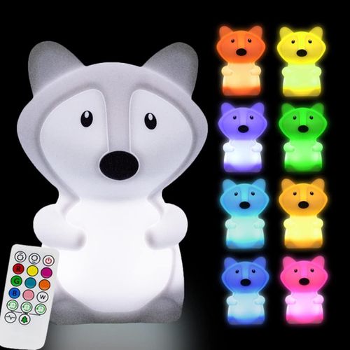 Grande Renard Veilleuse Pour Enfants Lampe De Chevet En Silicone Pour Chambre À Coucher 9 Couleurs, Lampe De Chambre D'enfant, Luminosité Et Couleur Réglables Et Temps De Travail - Grande