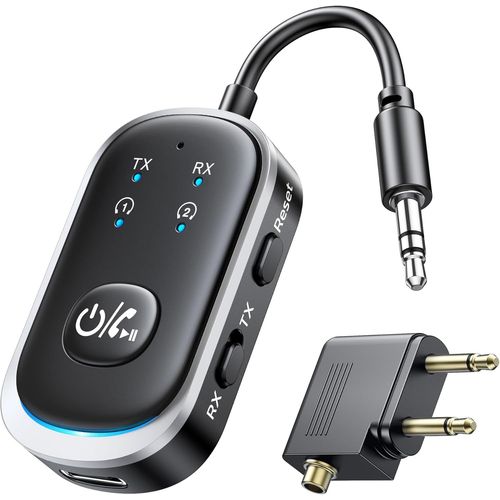 TIANYI-Transmetteur Recepteur Bluetooth 5.3, 2 en 1 AUX Adaptateur Bluetooth Audio Jack 3.5mm pour TV/Amplificateur/Casque Bluetooth/Avion/Stéréo Domestique/Voiture, Double Appairage, 12H d'Autonomie
