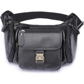 Sac Banane - Cuir Véritable - Homme - Multi-Poches Noir