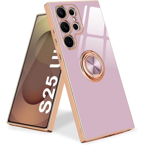 KAL-Coque Compatible Avec Samsung S25 Ultra 5G Anneau Etui Silicone Housse 360° Voiture De Bague Magnétique Protection Case Mince En Tpu Souple Antichoc Pour Samsung Galaxy S25 Ultra 5G-Violet