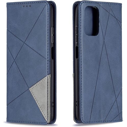 Coque Pour Xiaomi Redmi Note 10 4g/ Note 10s, Housse Portefeuille En Cuir Etui De Protection Avec Tpu Silicone Bumper Antichoc Magnetique Flip Case Avec Fonction Support Cover (Bleu)