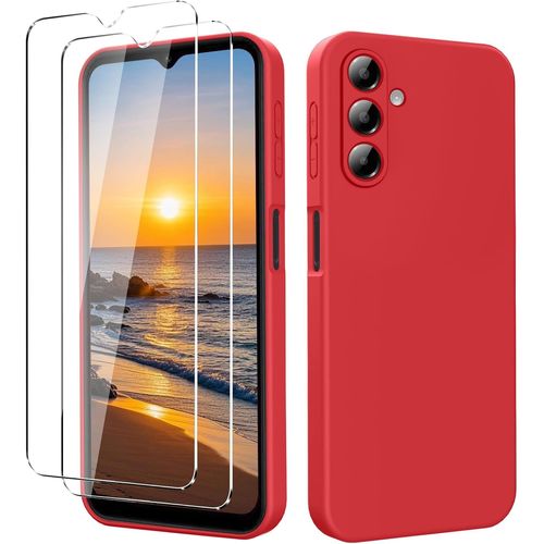 Coque Pour Samsung Galaxy A16 5g/4g, Avec 2 Verre Trempé Protection Écran, Housse De Protection En Silicone Souple, Etui Toucher De Peau Fin Et Liquide - Rouge