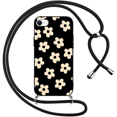 TRAHOO-Coque pour Apple iPhone 8/7/SE 2020/SE 2022 avec Cordon de Collier, Aesthetic Fleur Motif Étui Housse Réglable Lanyard Corde, Souple Silicone TPU Antichoc Case pour iPhone 84,7"", Floral 2