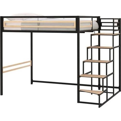 Lit Mezzanine Leon - 140x190 Cm - Métal Noir En Très Bon État