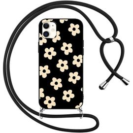 Coque Pour Apple Iphone 12/Apple Iphone 12 Pro Avec Cordon De Collier, Aesthetic Fleur Motif Étui Housse Réglable Lanyard Corde, Souple Silicone Tpu Antichoc Case Pour Iphone 12 6,1"", Floral 2