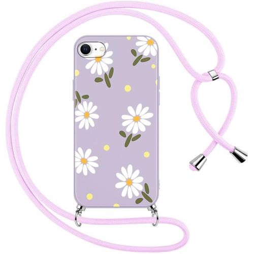 TRAHOO-Coque pour Apple iPhone 8/7/SE 2020/SE 2022 avec Cordon de Collier, Aesthetic Fleur Motif Étui Housse Réglable Lanyard Corde, Souple Silicone TPU Antichoc Case pour iPhone 84,7"", Floral 1