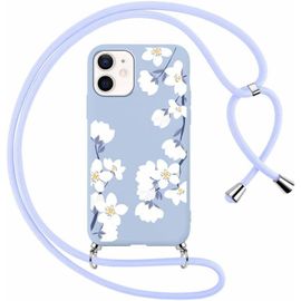 TRAHOO-Coque pour Apple iPhone 12/Apple iPhone 12 Pro avec Cordon de Collier, Aesthetic Fleur Motif Étui Housse Réglable Lanyard Corde, Souple Silicone TPU Antichoc Case pour iPhone 12 6,1"", Floral 6