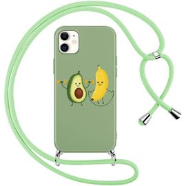 Spwa-Coque Pour Apple Iphone 12/Apple Iphone 12 Pro Avec Cordon De Collier, Aesthetic Avocat Motif Étui Housse Réglable Lanyard Corde, Souple Silicone Tpu Antichoc Case Pour Iphone 12 6,1"", Avocat