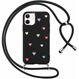 Coque Pour Apple Iphone 12/Apple Iphone 12 Pro Avec Cordon De Collier,Aesthetic Coeur Étui Housse Réglable Lanyard Corde,Souple Silicone Antichoc Protection Case Pour Iphone12 6,1"",Coeur.[U2145]