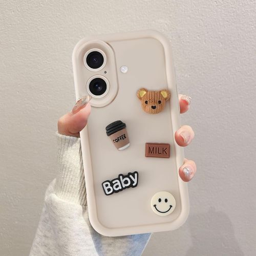 Ppdaz-Coques Pour Iphone 16 Plus 6,7'', Étui Blanc Souple Tpu Silicone Aesthetic Ours En Peluche Modèle 3d Dessin Durable Housse De Antichoc Camera Protection Cover Cadeau Filles, 03