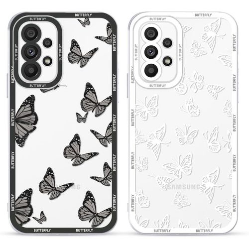 TRAHOO-2 pièces Transparent Coque pour Samsung Galaxy A53 5G 6,5"" Motif de Papillon Fille Femme Étui, Blanc Housse de Protection Antichoc Souple TPU Mignon Aesthetic Design Case pour Samsung A53 5G