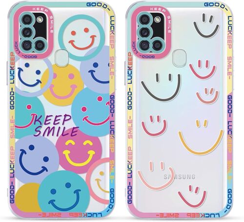 SJZG-2 Pièces Coque Pour Samsung Galaxy A21S 4G 6,5"" Motif De Emoji Souriant Fille Femme Étui,Transparente Housse De Protection Antichoc Tpu Mignon Aesthetic Design Case Cover Pour Samsung A21S 4G