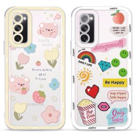 TRAHOO-2 pièces Coque pour Samsung Galaxy S20 FE 6,5"" Motif Floral Ours Souriant Cute Clear Fille Femme Kawaii Étui,Transparente Housse Antichoc TPU Mignon Aesthetic Design Case pour Samsung S20 FE
