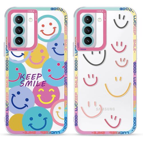SJZG-2 Pièces Coque Pour Samsung Galaxy S21 / S30 6,2"" Motif De Emoji Souriant Fille Femme Étui,Transparente Housse De Protection Antichoc Mignon Aesthetic Design Case Cover Pour Samsung S21 / S30