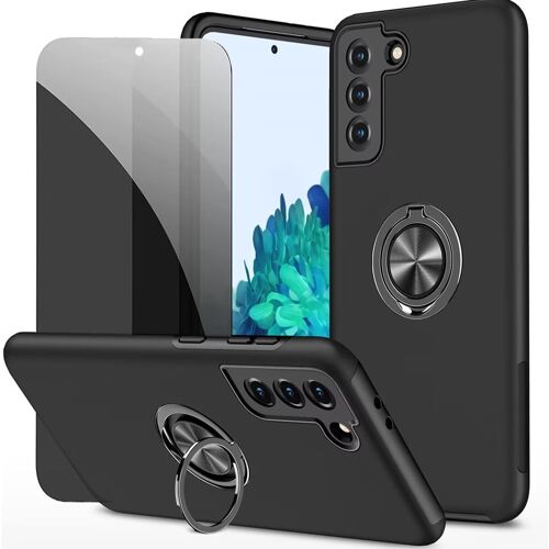 CAUC-Privacy Coque pour Samsung Galaxy S22 Plus 5G Housse Etui avec Anti-Espion Verre trempé avec Support de Bague résistant aux Chocs résistant aux Rayures PC Silicone Heavy Duty-Noir