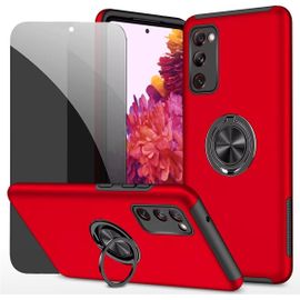 CAUC-Privacy Coque pour Samsung Galaxy S20 FE Housse Etui avec Anti-Espion Verre trempé avec Support de Bague résistant aux Chocs résistant aux Rayures PC Silicone Heavy Duty- Rouge