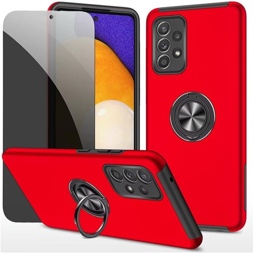 CAUC-Privacy Coque pour Samsung Galaxy A53 5G Housse Etui avec Anti-Espion Verre trempé avec Support de Bague résistant aux Chocs résistant aux Rayures PC Silicone Heavy Duty- Rouge