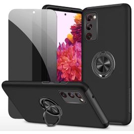CAUC-Privacy Coque pour Samsung Galaxy S20 FE Housse Etui avec Anti-Espion Verre trempé avec Support de Bague résistant aux Chocs résistant aux Rayures PC Silicone Heavy Duty-Noir