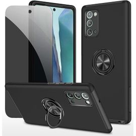CAUC-Privacy Coque pour Samsung Galaxy Note 20 Housse Etui avec Anti-Espion Verre trempé avec Support de Bague résistant aux Chocs résistant aux Rayures PC Silicone Heavy Duty-Noir