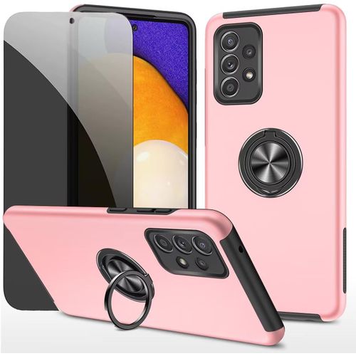 CAUC-Privacy Coque pour Samsung Galaxy A53 5G Housse Etui avec Anti-Espion Verre trempé avec Support de Bague résistant aux Chocs résistant aux Rayures PC Silicone Heavy Duty- Rose