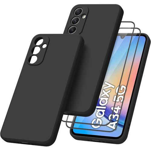 SJZG-Coque Pour Samsung Galaxy A34 5G Avec 2 Verre Trempé Écran Protecteur, Coque En Silicone Liquide Ultra Fine De Protection Antichoc Pour Samsung Galaxy A34 5G