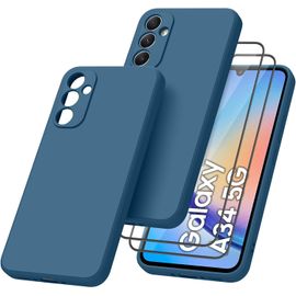 CAUC-Coque pour Samsung Galaxy A34 5G avec 2 Verre Trempé écran Protecteur, Coque en Silicone Liquide Ultra Fine de Protection Antichoc pour Samsung Galaxy A34 5G
