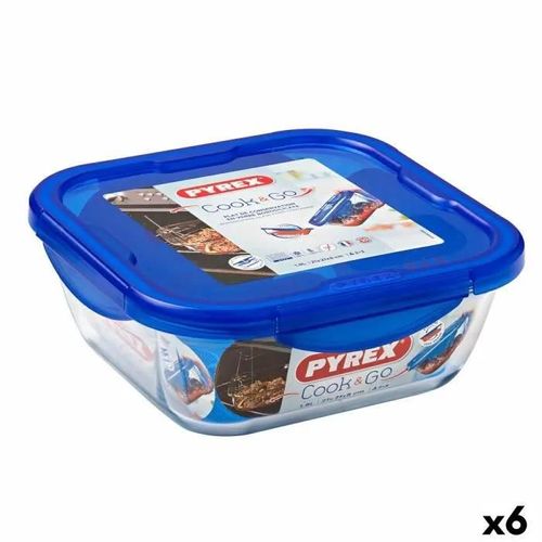 Boîte À Lunch Hermétique Pyrex Cook & Go 21 X 21 X 9 Cm Bleu 1,9 L Verre (6 Unités)