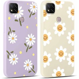 Thsds-2 Pièces Violet Coque Pour Xiaomi Redmi 9c / 9c Nfc 4g 6,53"" Motif De Fleurs Et Feuilles Fille Femme Étui,Housse Protection Antichoc Tpu Mignon Aesthetic Design Case Pour Xiaomi Redmi 9c, Beige