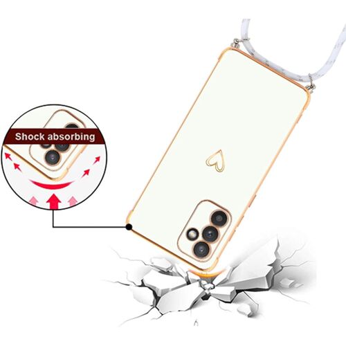 Coque pour Samsung Galaxy S24 5G Silicone avec Collier avec Motif Coeur d'amour Mignon Etui Housse avec Cordon Tour de Cou Lanière en Corde pour Samsung Galaxy S24 5G(Blanc)