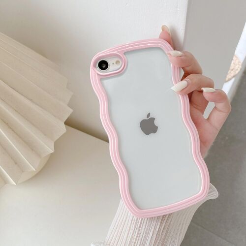 Compatible Avec Iphone 7/Iphone 8 Étui, Coque De Protection Transparente Esthétique Pour Femme Fille Design Vague Mignonne Housse Fine Pour Iphone Se 2020/Se 2022 5G Case - Rose