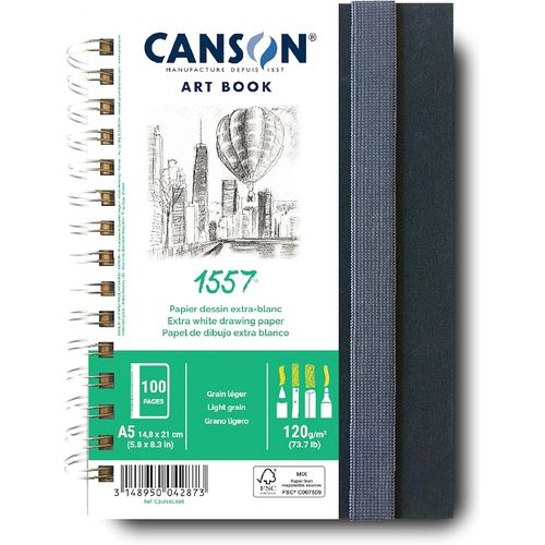 Chenquansarl-Professional Book - Carnet Spiralé 50 Feuilles Papier Dessin Blanc - Grain Léger - 120g/M² - 14.8x21cm - Blanc Naturel