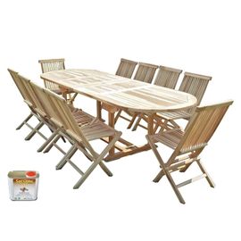 Salon De Jardin En Teck Henua 10 Chaises - Bundle Huile