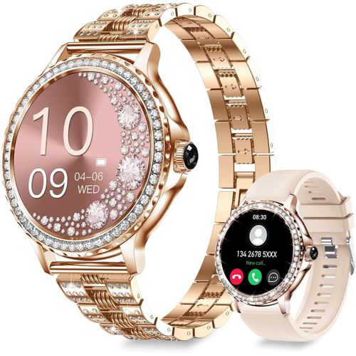 Montre Connectée Femme, 1.3"" HD Smartwatch avec Appel Bluetooth, 120+ Modes Sportifs, Santé Au Féminin, Sommeil, Fréquence Cardiaque, SpO2, Étanche IP68 Montre Intelligente pour Android iOS, Or Rose