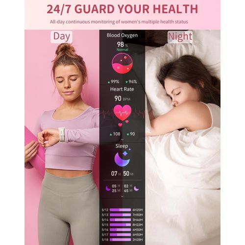 Montre Connectée Femme avec Appel Bluetooth Smartwatch pour Android iOS Montre Connectée Tendance Podometre Calories Sommeil Fréquence Cardiaque Fonction Féminine 100+ Modes Sportifs Or Rose