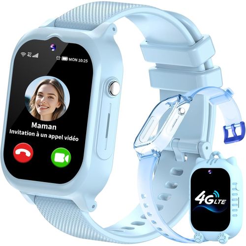 4g Montre Connectée Enfant Garcon Fille Traceur Gps Téléphone Sos Appel Vidéo Podometre Marche Réveil Hd Caméra Calculatrice Étanche Digitale Bracelet Cadeau Jouet 4 5 6 7 8 9 10 11 12 Ans