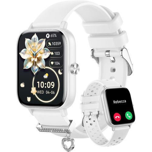 Montre Connectée Femme Appel Bluetooth Smartwatch pour Android iOS Montre Connectée Tendance Podometre Calories Sommeil Cardiofrequencemètre Cycle Menstruel 100+ Modes Sportifs Blanc