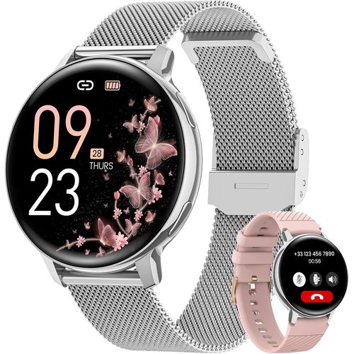 Montre Connectée Femme Avec Appel Bluetooth, 1.39"" Hd Smartwatch Santé Au Féminin, 120+ Modes Sportifs, Sommeil, Fréquence Cardiaque, Spo2, Calories Ip68 Podometre Android Ios Argent