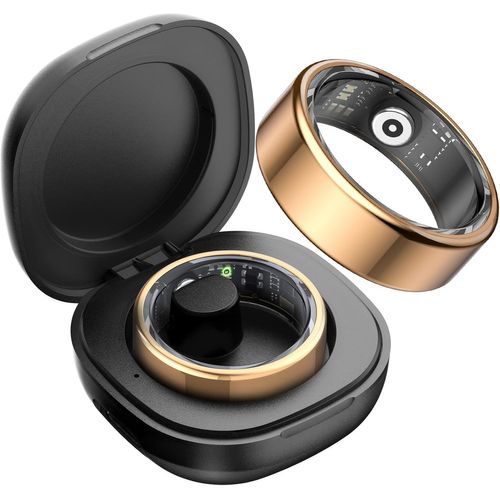 Bague Connectée Homme Femme Avec Compartiment De Chargement Portable,Smart Ring Sommeil/Fréquence Cardiaque/Spo2,100+ Modes Sportifs,Ip68 Étanche Smartring Android Ios,Taille 12,Or