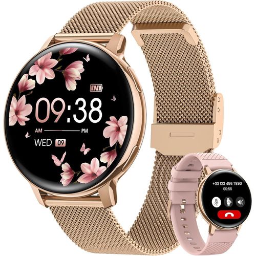 Montre Connectée Femme avec Appel Bluetooth, 1.39"" HD Smartwatch Santé Au Féminin, 120+ Modes Sportifs, Sommeil, Calories IP68 Podometre Android iOS Or Rose